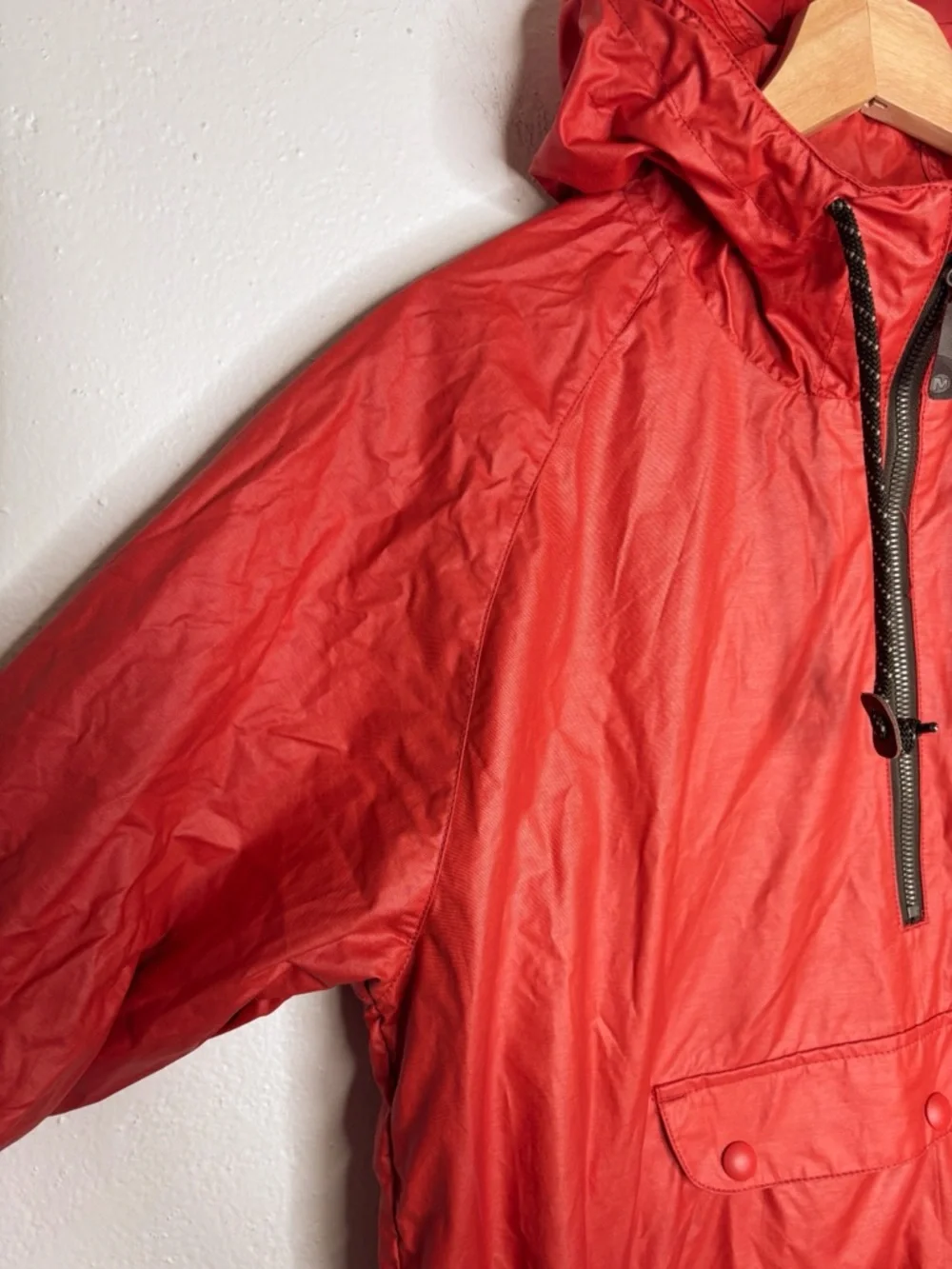 Vintage Merrell Red Anorak Pullover Hooded Windbreaker Half Zip Size M